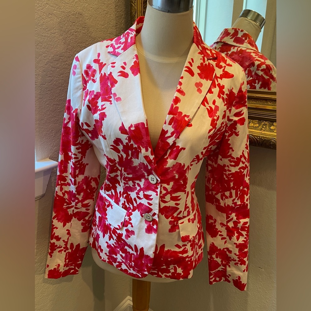 7th Avenue New York & Company Suiting Collection Magenta and Cream Floral Jacket